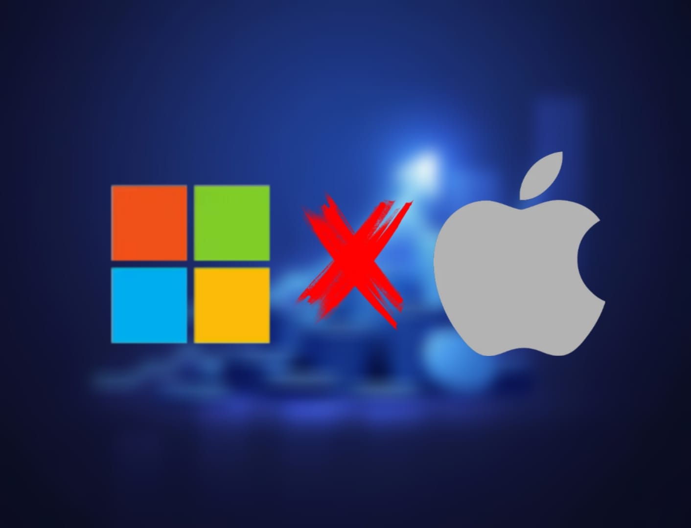Imagem ilustra rivalidade entre Microsoft e Apple