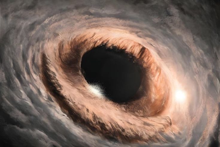 Imagem ilustra buraco negro e energia escura para um artigo sobre o mistério da energia escura