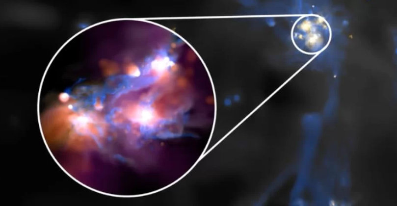 Imagem mostra radiação Lyman-alfa para um artigo sobre a revelação do misterioso brilho pelas lentes do Telescópio James Webb 
