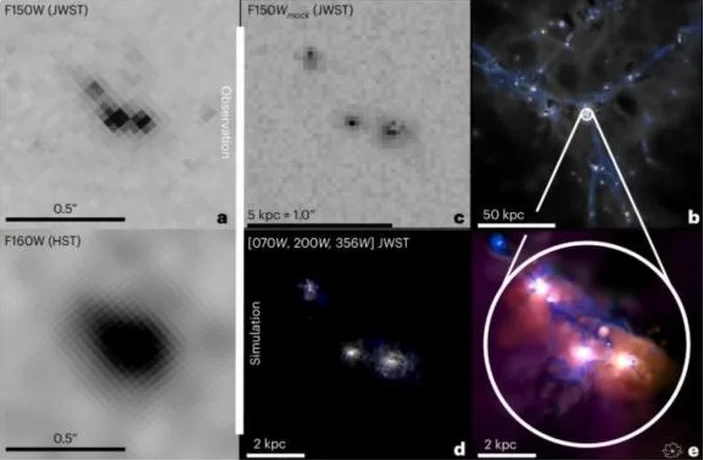 Imagem mostra radiação Lyman-alfa para um artigo sobre a revelação do misterioso brilho pelas lentes do Telescópio James Webb 