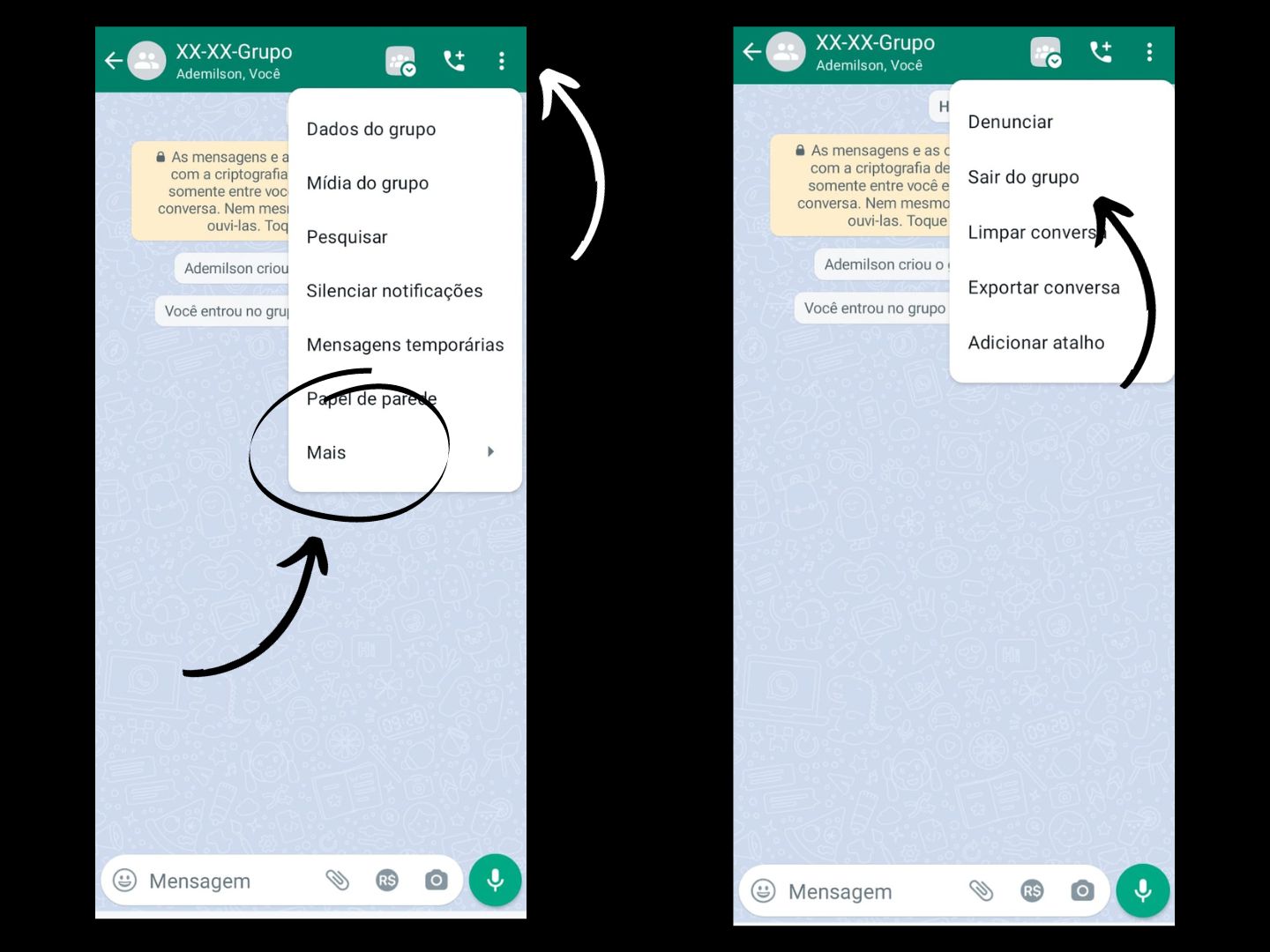 Imagem mostra seta aonde você deve clicar para sair dos grupos de uma comunidade do WhatsApp