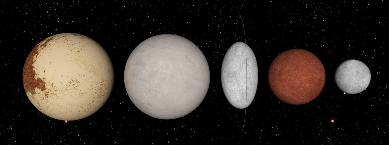 Imagem ilustra os planetas anões do Sistema Solar para um artigo de tudo sobre os planetas anões