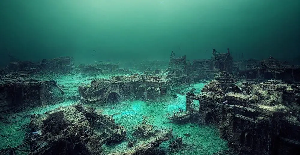imagem mostra ilustração da cidade perdida Atlântida antiga civilização