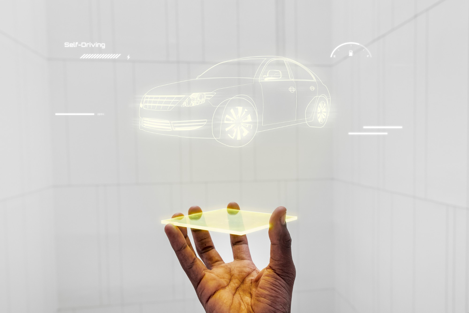 Imagem mostra holograma de carro ilustrando a evolução dos carros elétricos por conta da inteligência artificial
