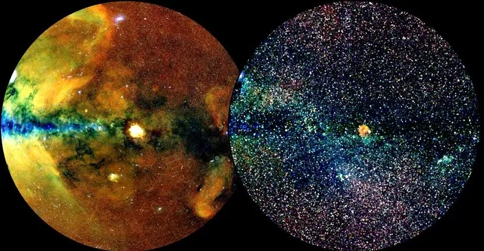 Imagem mostra varredura de raios-X feito pelo telescópio alemão eROSITA e do satélite Spectrum-RG (SRG)