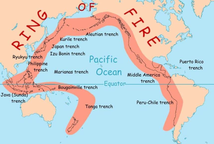 O Anel de Fogo do Pacífico circunda todo o oceano. (Crédito: USGS)