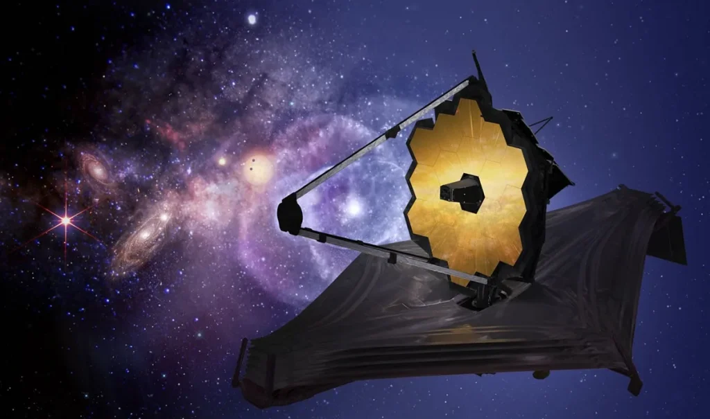 Imagem ilustra o Telescópio James Webb para um artigo mostrando onde ver suas observações em tempo real