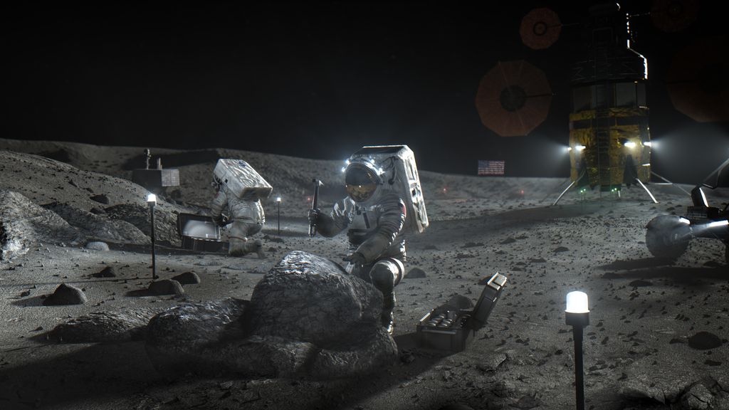 Imagem ilustra astronautas na Lua