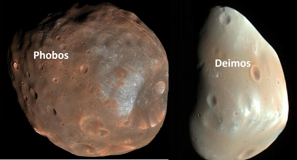 Imagem mostra Fobos e Deimos, luas de Marte