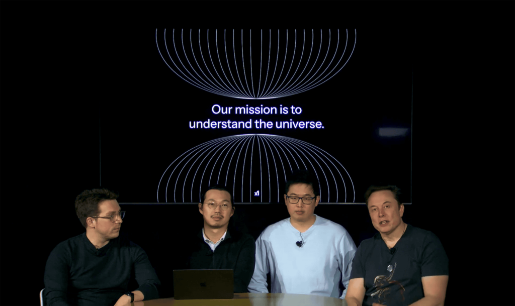 Musk apresentou Grok 3 com engenheiros da xAI (Imagem: Reprodução/X/xAI)